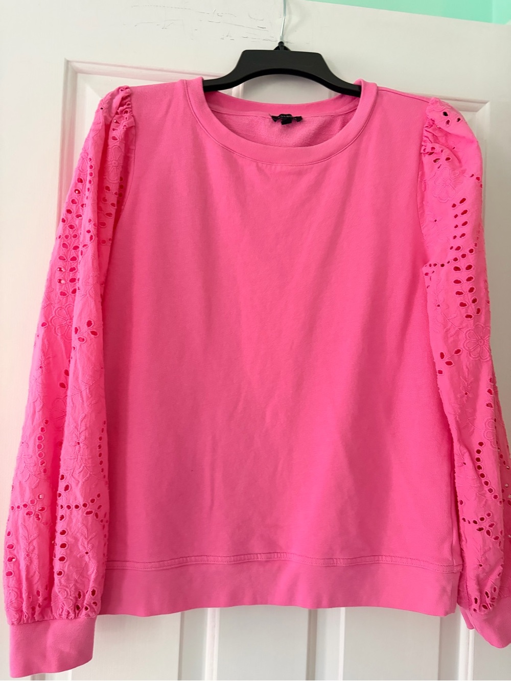 Talbots Bright Pink Eyelet Sleeve Sweatshirt